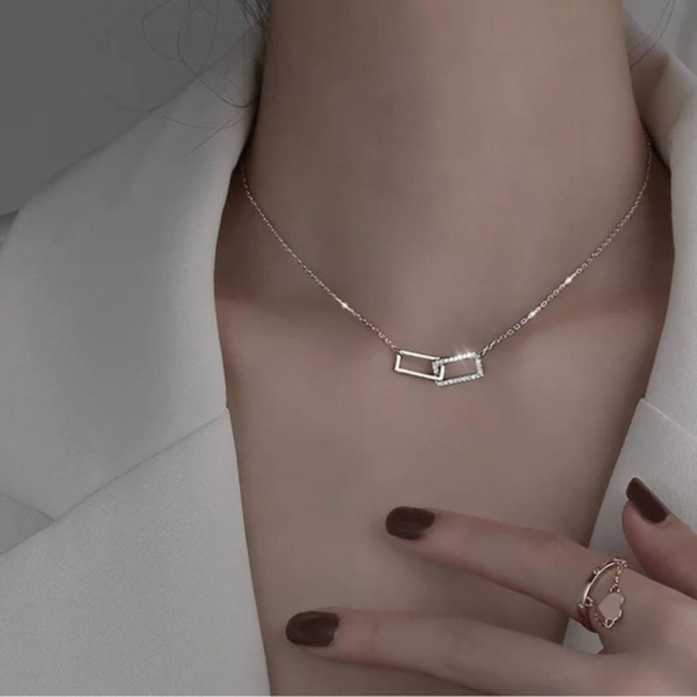 Silver Geometric Rectanlges Necklace
